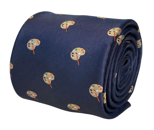 navy mens tie with artist palette painting quirky design